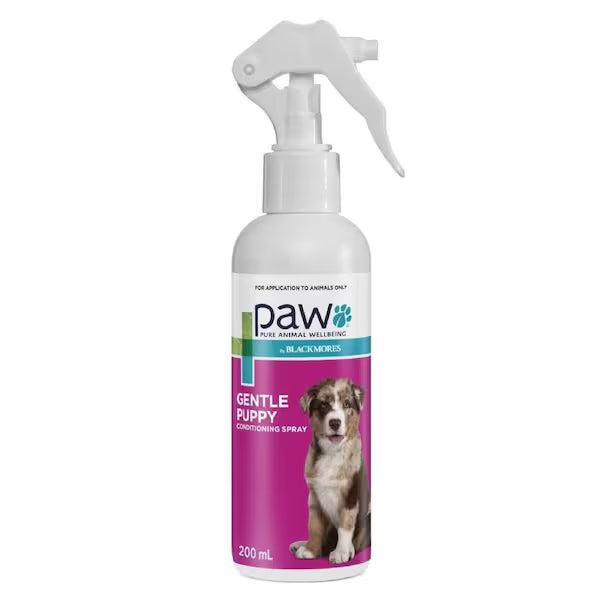 Blackmores PAW Puppy Conditioning Spray 200ml for soft and shiny puppy coats, gentle grooming care.