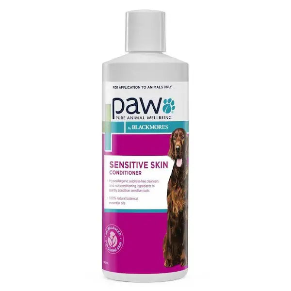 Blackmores PAW Sensitive Skin Conditioner 500ml bottle for dogs, designed to soothe and nourish sensitive skin with a gentle, hypoallergenic formula.