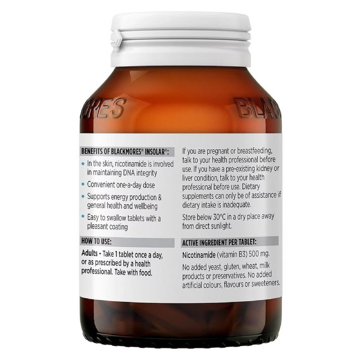 Blackmores Insolar 120 Tablets for sun protection, skin health, and UV defense.