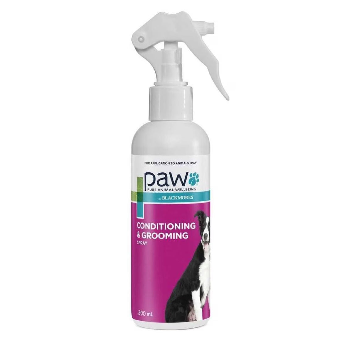 Blackmores Paw Conditioning and Grooming Spray Lavender & Jojoba 200ml for pets. A bottle with a lavender scent, designed to nourish, condition, and groom your pet’s coat, providing a shiny, healthy finish.