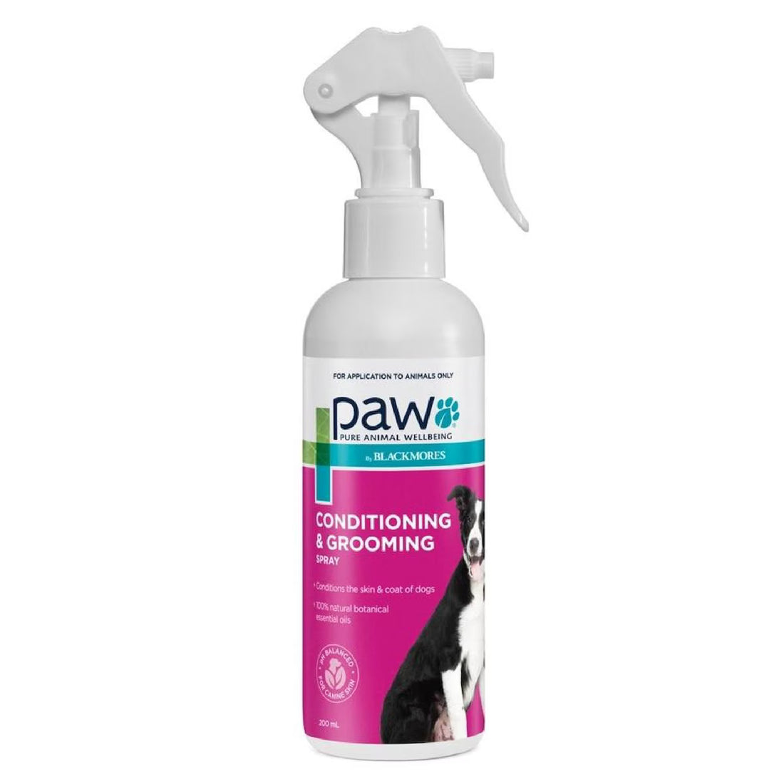 Blackmores Paw Conditioning and Grooming Spray Lavender & Jojoba 200ml for pets. A bottle with a lavender scent, designed to nourish, condition, and groom your pet’s coat, providing a shiny, healthy finish.