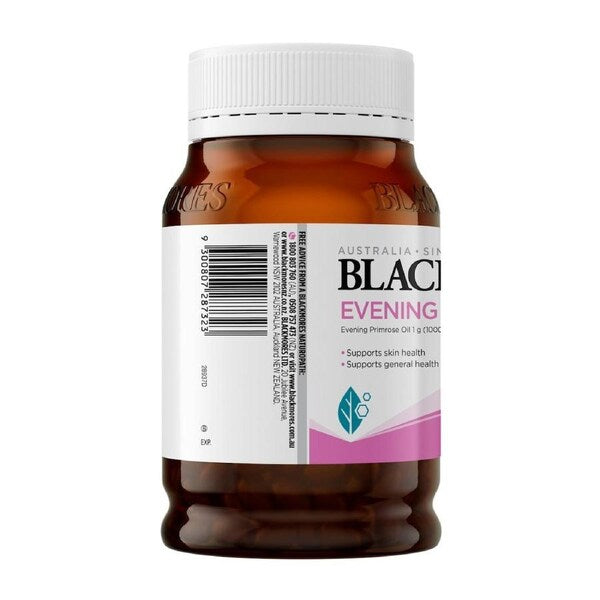 Blackmores Evening Primrose Oil 1000mg, 190 capsules bottle, natural health supplement for skin, hormonal balance, and overall wellness.