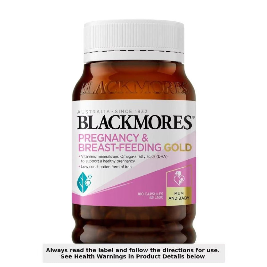 Blackmores Pregnancy & Breastfeeding Gold 180 Capsules - Essential nutrients for expecting and breastfeeding mothers