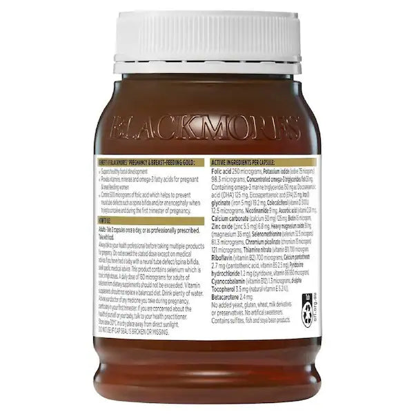 Blackmores Pregnancy & Breastfeeding Gold 180 Capsules - Essential nutrients for expecting and breastfeeding mothers