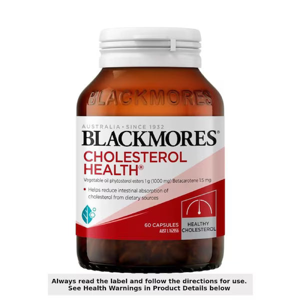 Blackmores Cholesterol Health 60 Capsules bottle with a green and white label, designed to support healthy cholesterol levels and heart health.