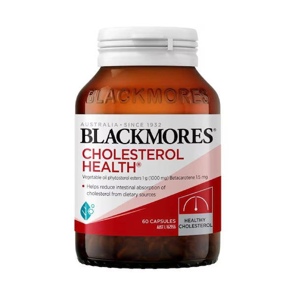 Blackmores Cholesterol Health 60 Capsules bottle with a green and white label, designed to support healthy cholesterol levels and heart health.