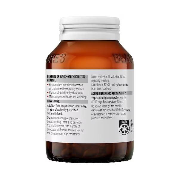 Blackmores Cholesterol Health 60 Capsules bottle with a green and white label, designed to support healthy cholesterol levels and heart health.