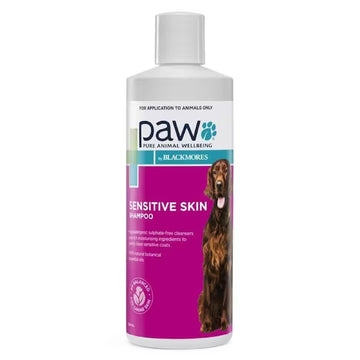 "Blackmores PAW Sensitive Skin Shampoo 500ml bottle for pets with soothing formula for sensitive skin."