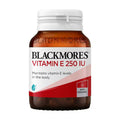 Blackmores Vitamin E 250IU 50 Capsules bottle, designed to support skin health and provide antioxidant benefits.