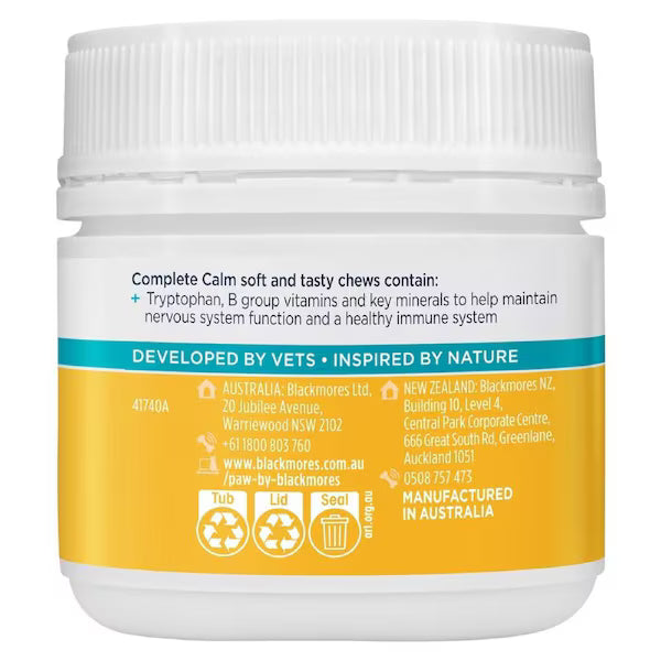 PAW by Blackmores Complete Calm Chews for Cats 75g - Natural stress relief supplement for cats, supporting calmness and relaxation.