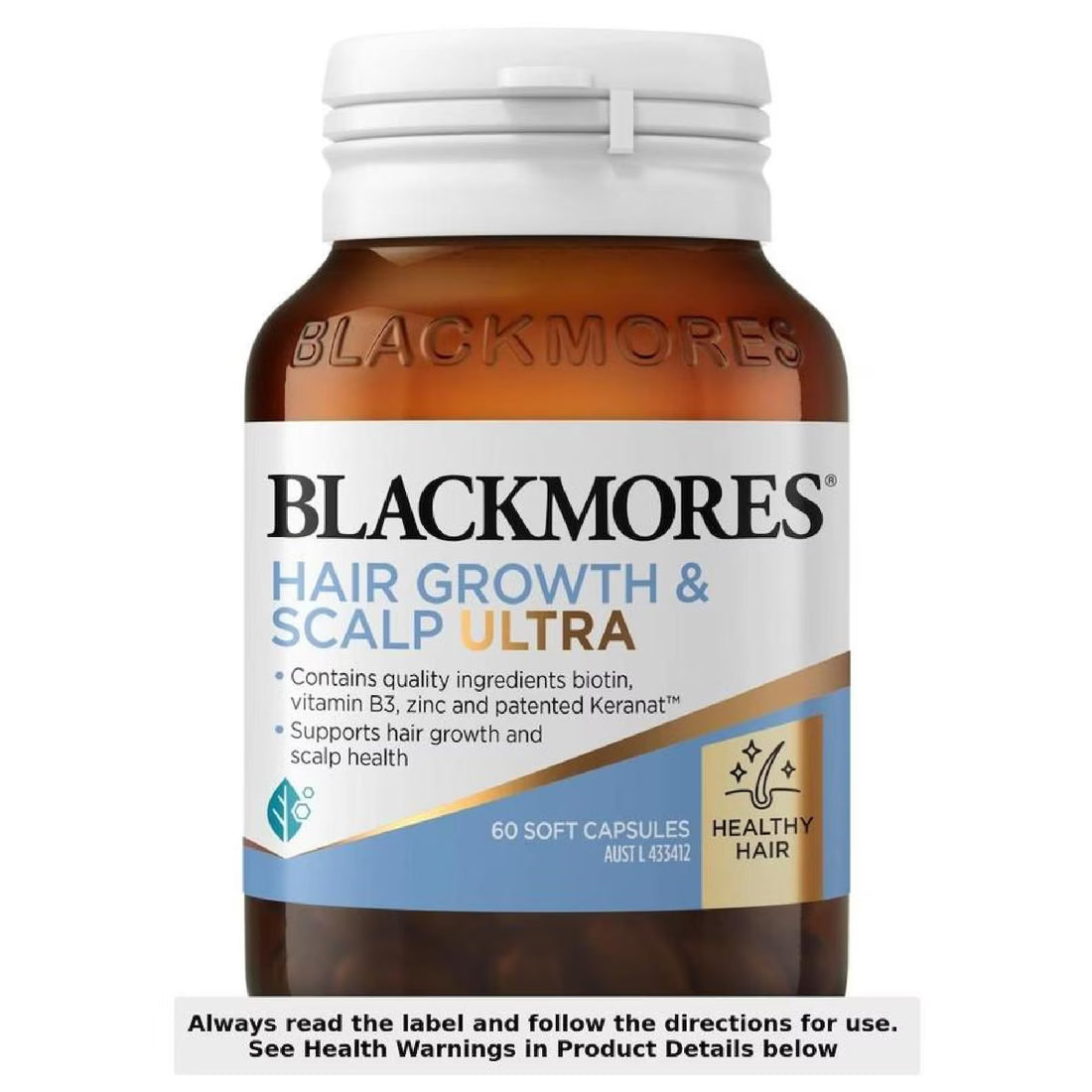 Blackmores Hair Growth + Scalp Ultra 60 Capsules bottle for healthy hair and scalp nourishment