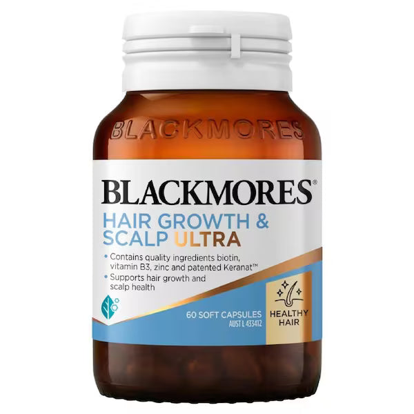 Blackmores Hair Growth + Scalp Ultra 60 Capsules bottle for healthy hair and scalp nourishment