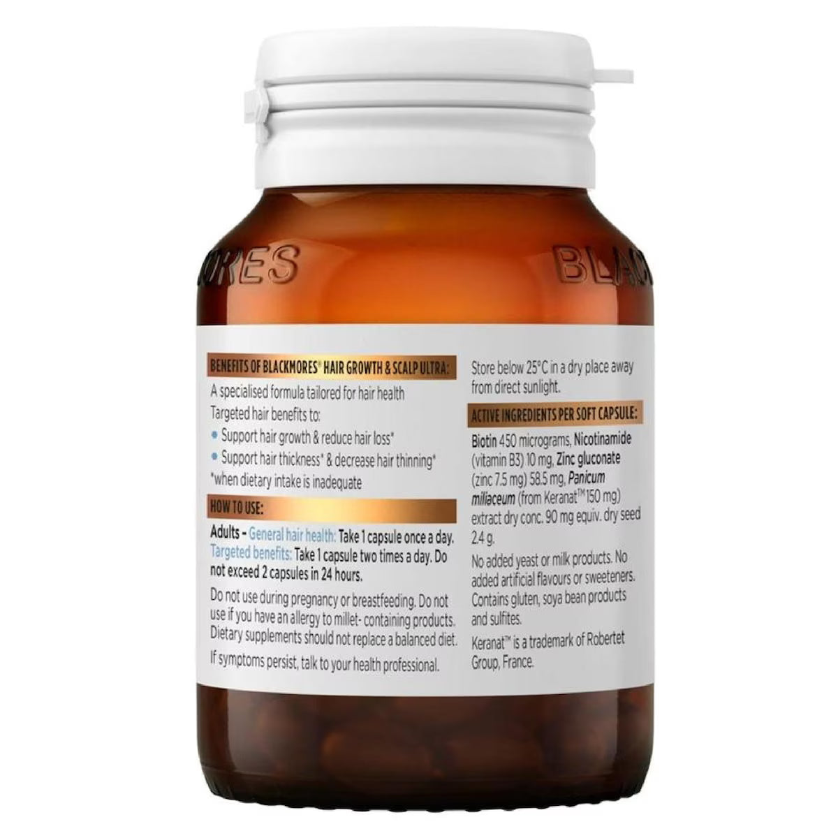 Blackmores Hair Growth + Scalp Ultra 60 Capsules bottle for healthy hair and scalp nourishment