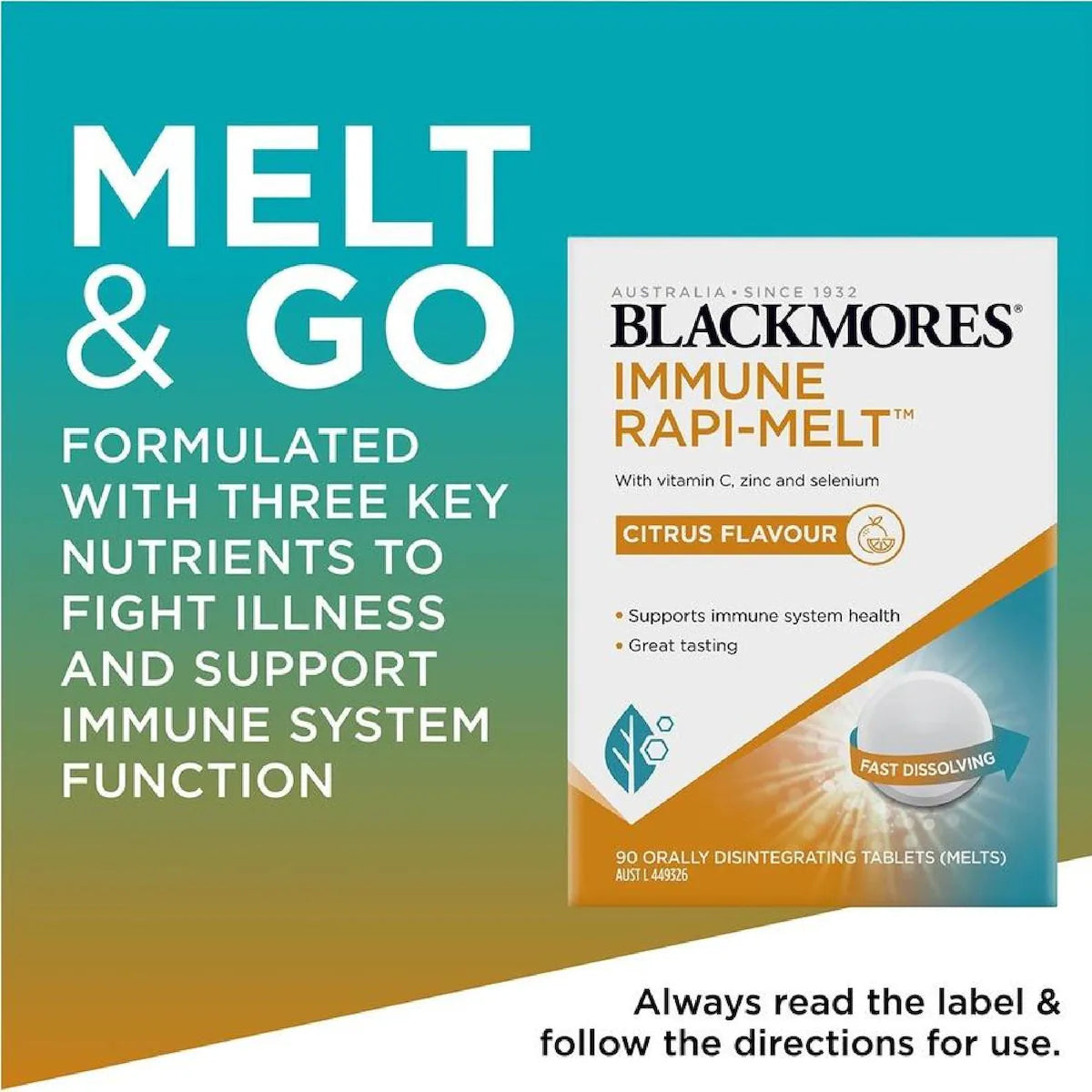 Blackmores Immune Rapi-Melt 90 Tablets - Immune Support Supplement for Fast Relief and Daily Wellness