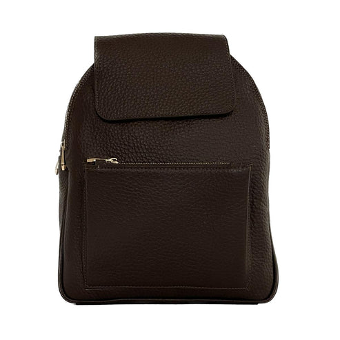 Dark brown genuine leather women's backpack by LeatherLuxe with sleek design, premium finish, and spacious compartments.
