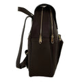 Dark brown genuine leather women's backpack by LeatherLuxe with sleek design, premium finish, and spacious compartments.