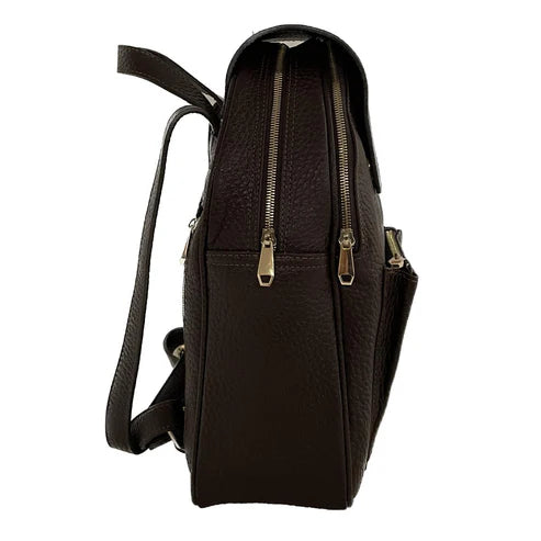 Dark brown genuine leather women's backpack by LeatherLuxe with sleek design, premium finish, and spacious compartments.