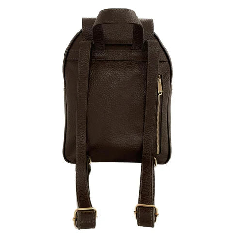 Dark brown genuine leather women's backpack by LeatherLuxe with sleek design, premium finish, and spacious compartments.