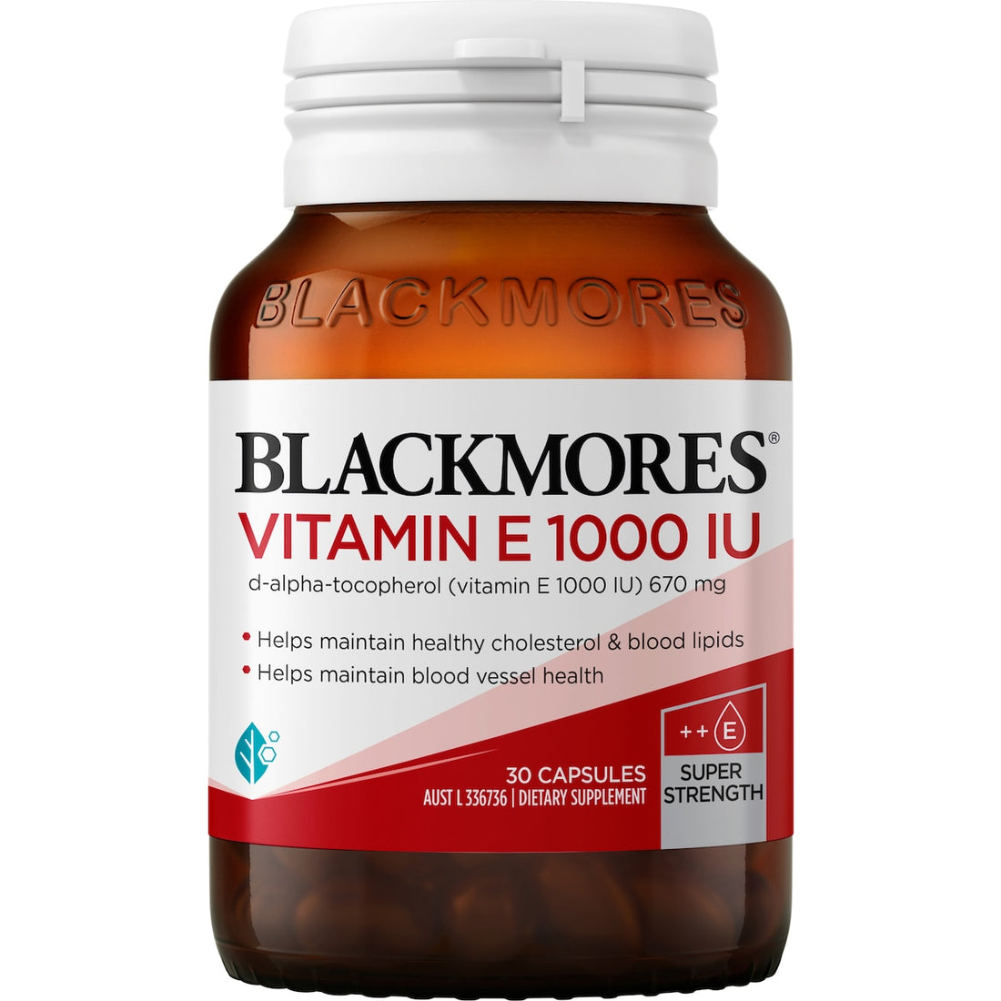 Blackmores Vitamin E 1000IU Cholesterol Health Capsules 30 pack – high-strength antioxidant supplement supporting heart and cholesterol health.
