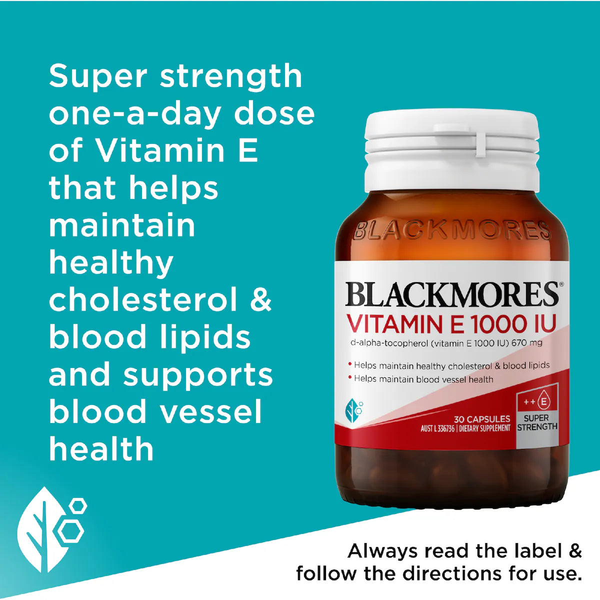 Blackmores Vitamin E 1000IU Cholesterol Health Capsules 30 pack – high-strength antioxidant supplement supporting heart and cholesterol health.
