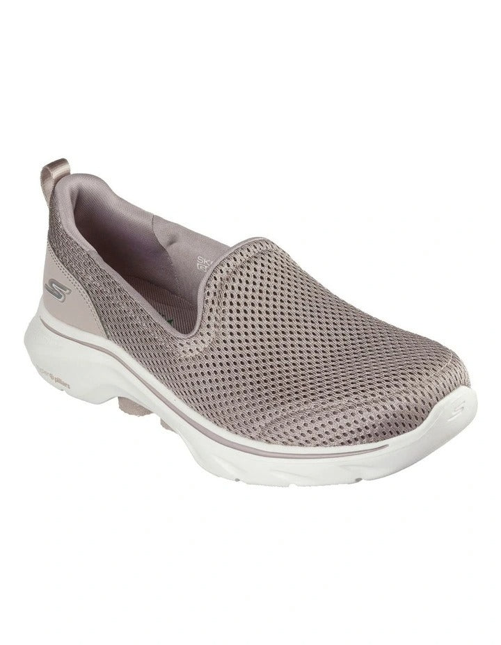 Skechers Go Walk 7 Razi Shoes in TPE Taupe - lightweight cushioned walking sneakers with breathable comfort