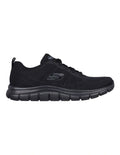Skechers Track New Staple Sneakers in Black with lightweight cushioning and breathable sporty design