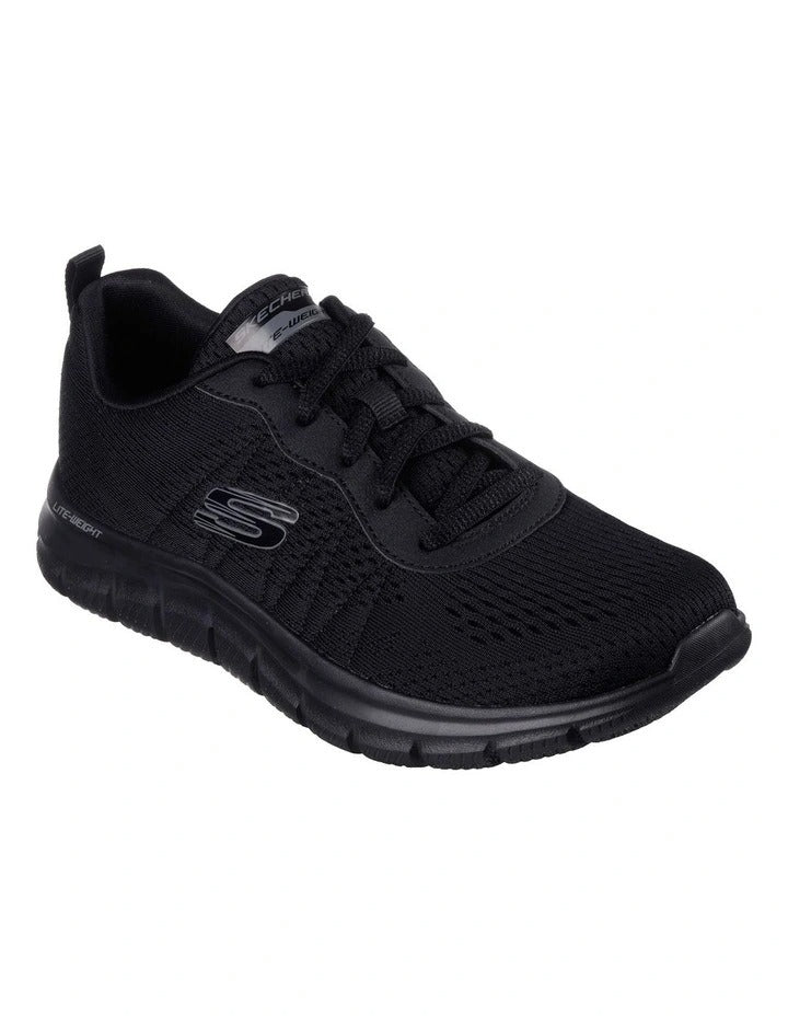 Skechers Track New Staple Sneakers in Black with lightweight cushioning and breathable sporty design