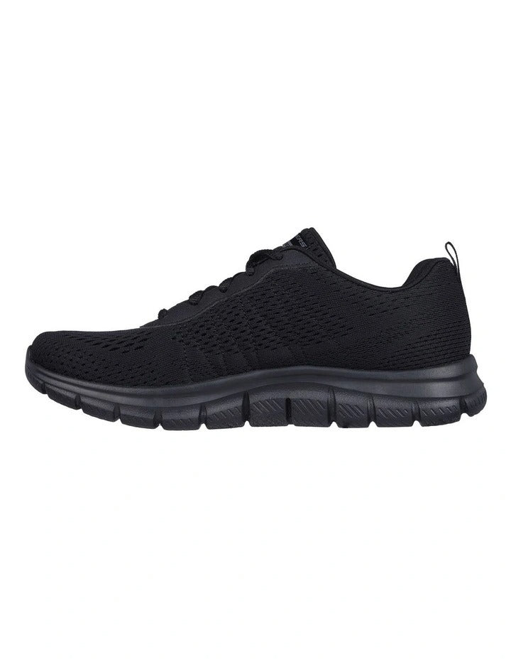 Skechers Track New Staple Sneakers in Black with lightweight cushioning and breathable sporty design