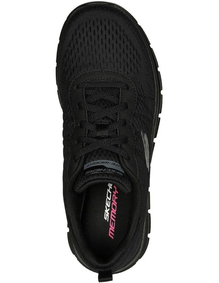 Skechers Track New Staple Sneakers in Black with lightweight cushioning and breathable sporty design