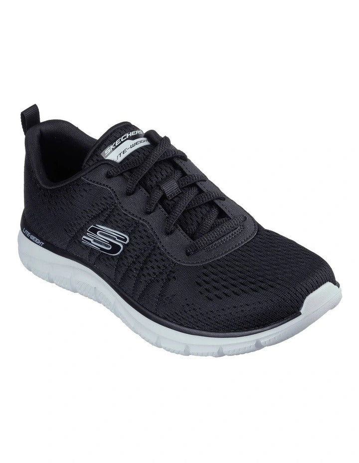 Skechers Track New Staple Sneakers in Black with lightweight cushioning and breathable sporty design