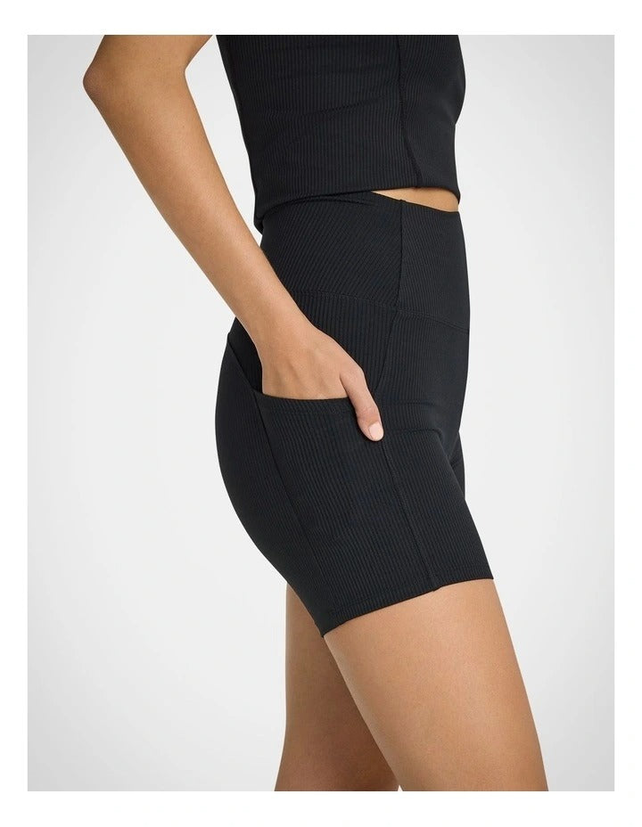 Rockwear black Rib Luxesoft mid-thigh bike shorts with high-rise