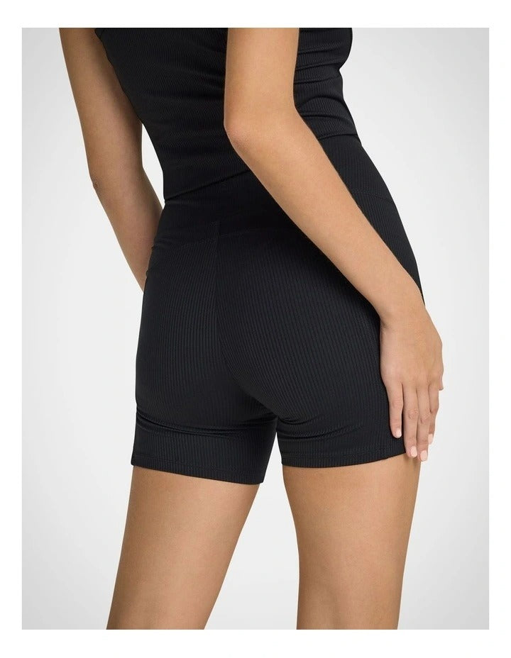 Rockwear black Rib Luxesoft mid-thigh bike shorts with high-rise