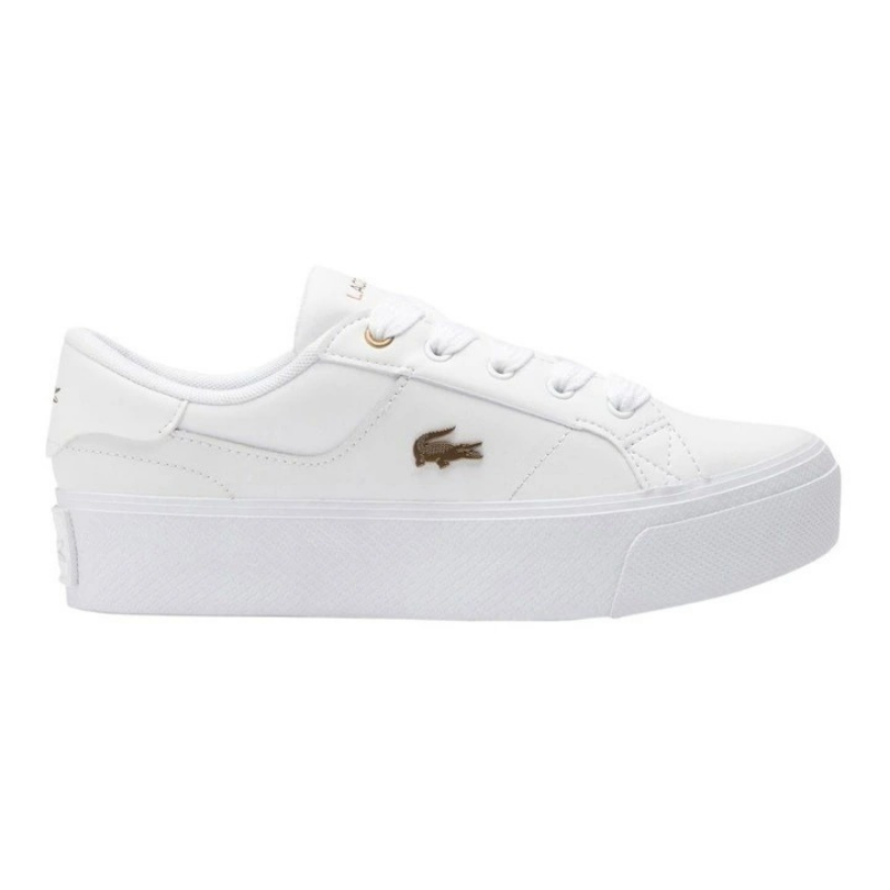 Lacoste Ziane Platform Leather Sneaker in White, featuring a clean leather upper with a stylish platform sole for added height and comfort.