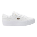 Lacoste Ziane Platform Leather Sneaker in White, featuring a clean leather upper with a stylish platform sole for added height and comfort.