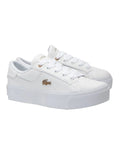 Lacoste Ziane Platform Leather Sneaker in White, featuring a clean leather upper with a stylish platform sole for added height and comfort.