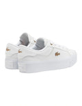 Lacoste Ziane Platform Leather Sneaker in White, featuring a clean leather upper with a stylish platform sole for added height and comfort.