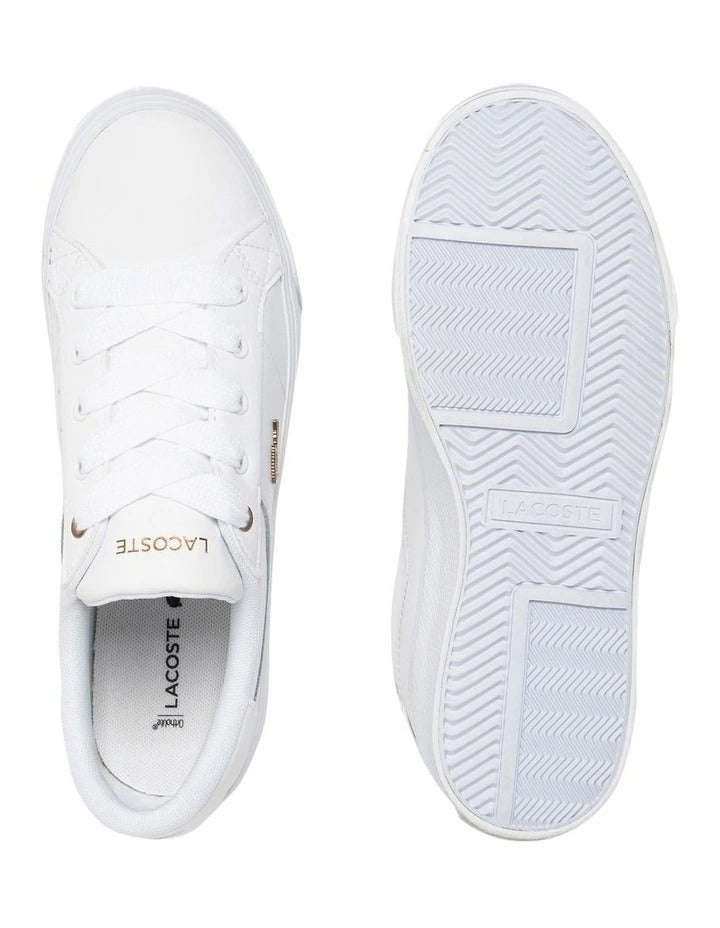 Lacoste Ziane Platform Leather Sneaker in White, featuring a clean leather upper with a stylish platform sole for added height and comfort.
