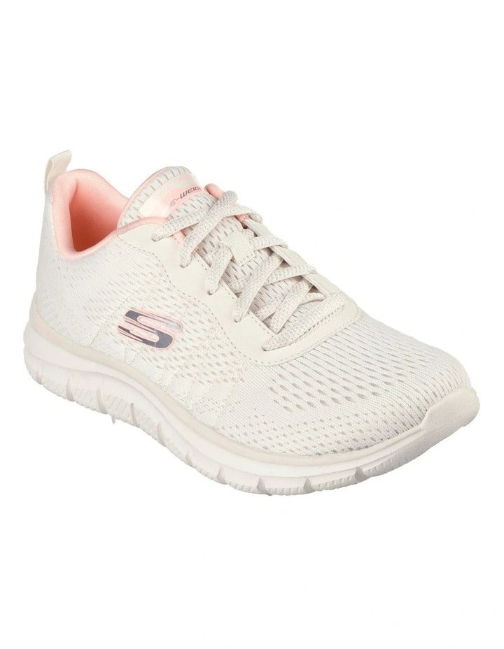 Skechers Track New Staple Shoes in Natural Pink with lightweight cushioning and sporty design