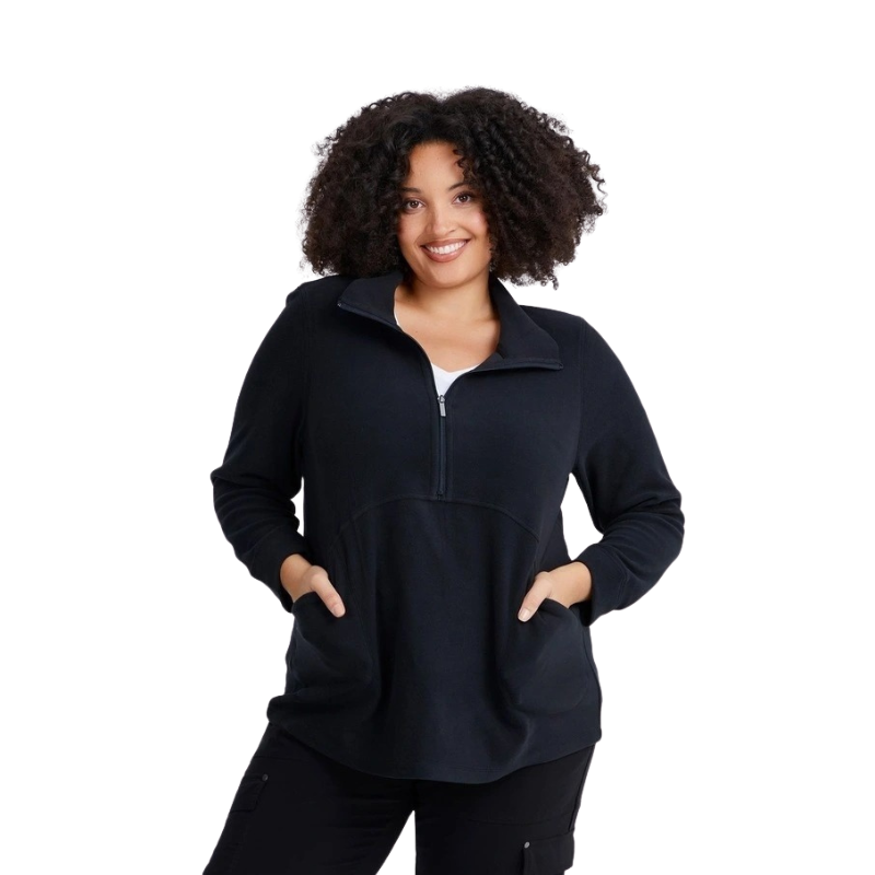 Taking Shape Polar Fleece 1/2 Zip Top Black – plus size women’s warm winter fleece with half zip, pockets, and long sleeves