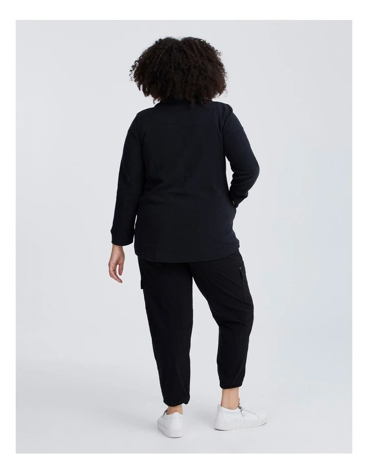 Taking Shape Polar Fleece 1/2 Zip Top Black – plus size women’s warm winter fleece with half zip, pockets, and long sleeves