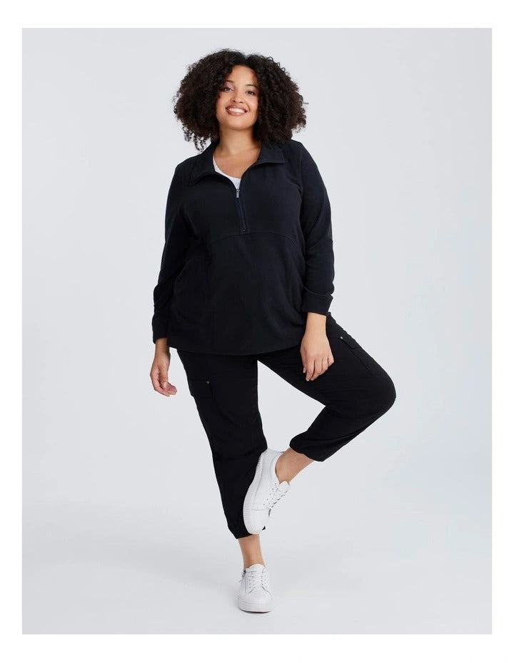 Taking Shape Polar Fleece 1/2 Zip Top Black – plus size women’s warm winter fleece with half zip, pockets, and long sleeves