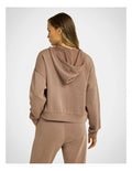 Rockwear Travel Half Zip Hoodie in Coffee, women's relaxed fit hoodie with external pocket and ultra-smooth fabric for comfort and style during travel.