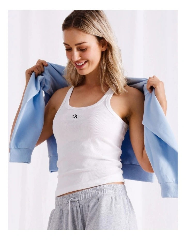 Scoop neck sleeveless top by Chloe & Lola in ribbed cotton-elastane fabric.