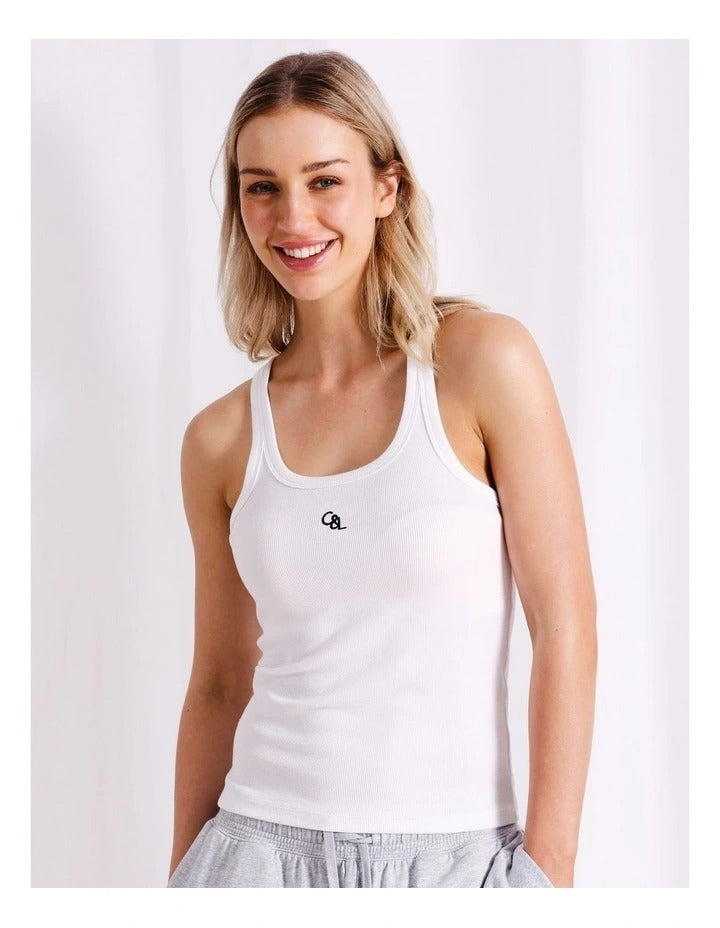 Scoop neck sleeveless top by Chloe & Lola in ribbed cotton-elastane fabric.