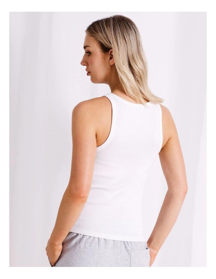 Scoop neck sleeveless top by Chloe & Lola in ribbed cotton-elastane fabric.
