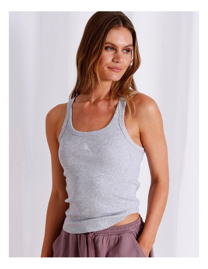 Chloe & Lola grey marle ribbed cotton loungewear tank top for women, scoop neck, sleeveless, fitted design