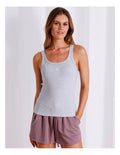 Chloe & Lola grey marle ribbed cotton loungewear tank top for women, scoop neck, sleeveless, fitted design