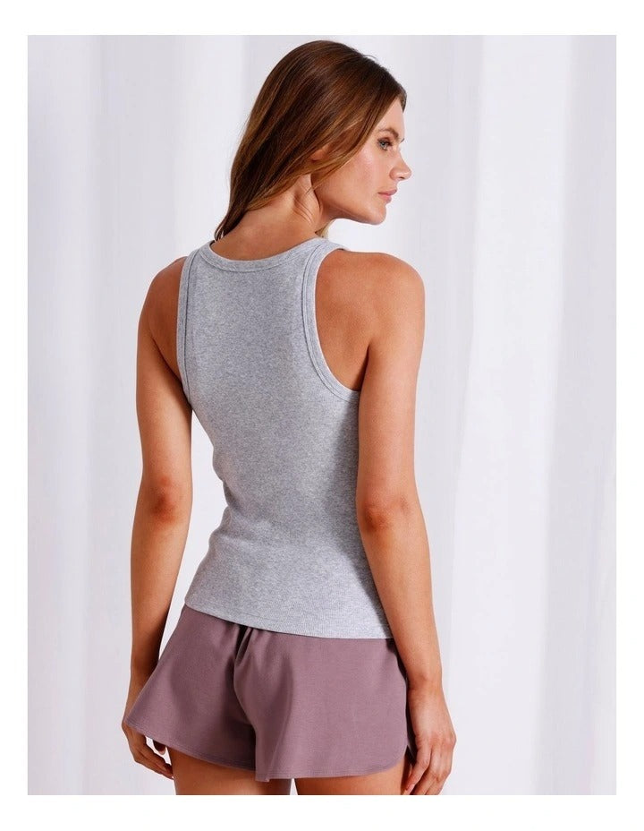 Chloe & Lola grey marle ribbed cotton loungewear tank top for women, scoop neck, sleeveless, fitted design