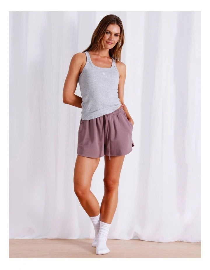 Chloe & Lola grey marle ribbed cotton loungewear tank top for women, scoop neck, sleeveless, fitted design