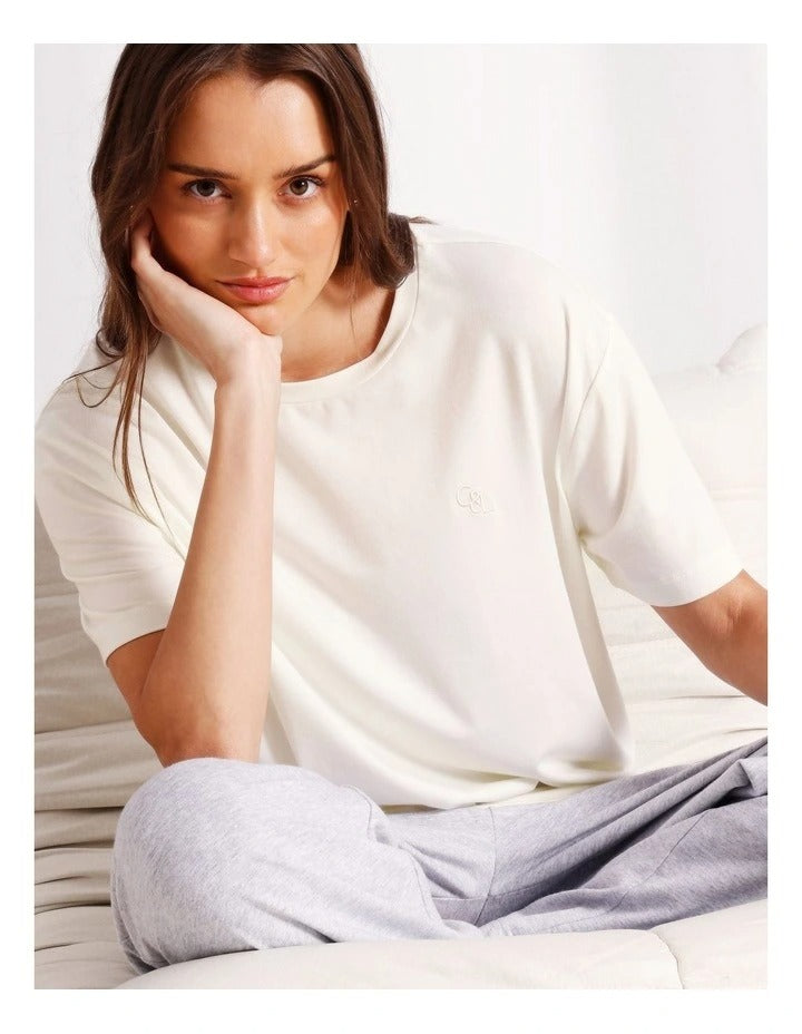 Chloe & Lola oversized crew neck top in soft modal-cotton blend.